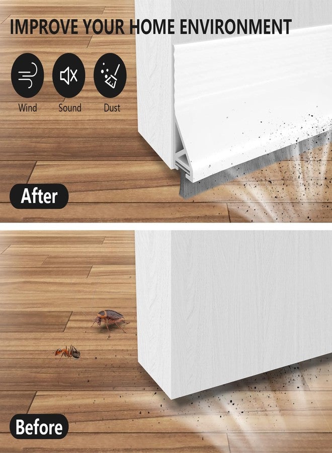 Funnytek Door Sweep Brush for Bottom of Door, 39'' Self Adhesive Silicone Under Door Draft Stopper Brush Soundproof Door Gap Filler Bottom Seal for Exterior & Interior Doors Dust Blocker Noise Stopper (White) - Image 3